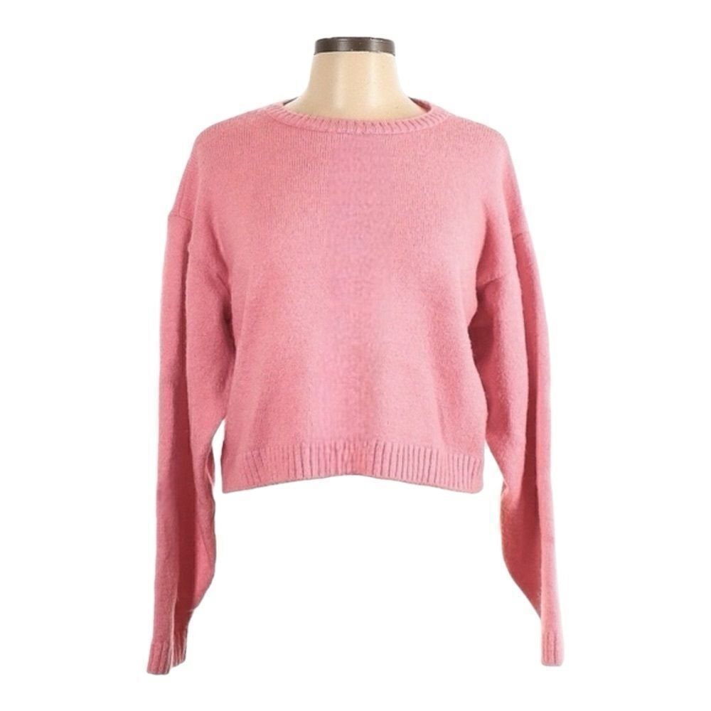 Topshop Pink Soft Crop Boxy Pullover Puff Sleeve Cozy Sweater Size 12